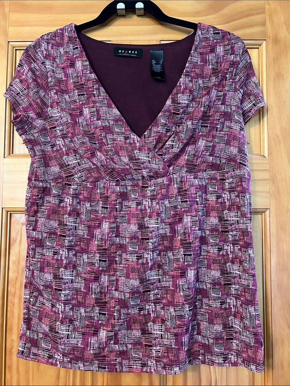 blouse, lined, cap see through sleeves, surplice V-neck, empire waist